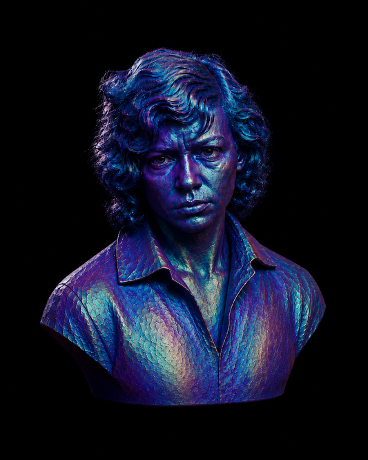 Alejandra Pizarnik bust – iridescent 3D-printed collectible sculpture by The Mannekins