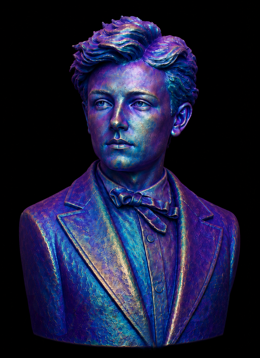 Arthur Rimbaud bust – iridescent 3D-printed collectible sculpture by The Mannekins