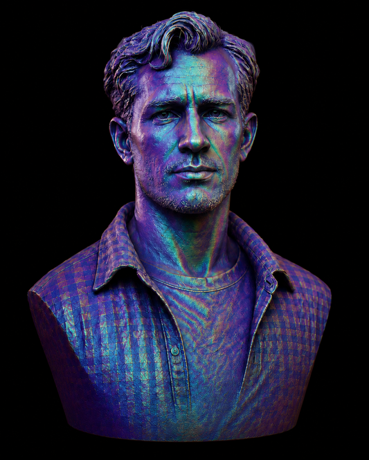 Jack Kerouac bust – iridescent 3D-printed collectible sculpture by The Mannekins
