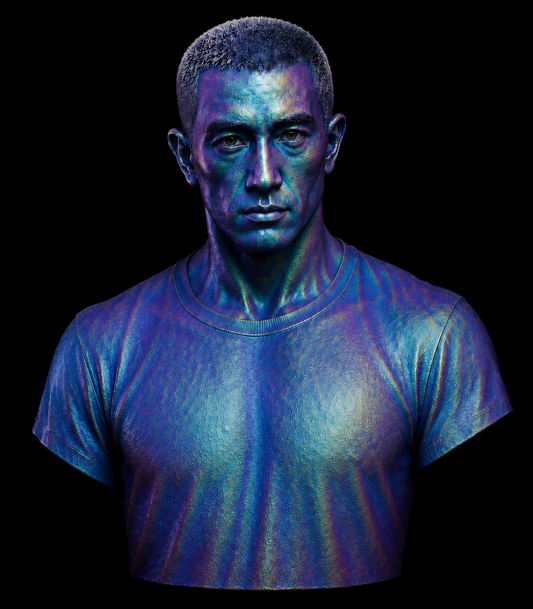 Yukio Mishima bust – iridescent 3D-printed collectible sculpture by The Mannekins